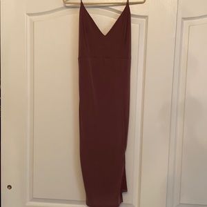 Light purple, v-neck, slit on bottom side